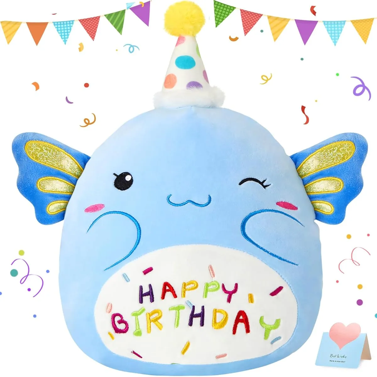 CozyWorld Birthday Axolotl Plush Toy Blue Axolotl Stuffed Toy Soft Axolotl Stuffed Animal Cute Stuffed Animal Doll for Kids and Birthday Party Decoration 16 Inch