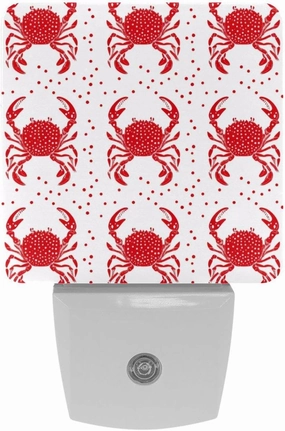 Crabs and Red Dot Pattern Plug in LED Night Light Auto Sensor Dusk to Dawn Decorative Night for Bedroom, Bathroom, Kitchen, Hallway, Stairs, Hallway, Baby's Room, Energy Saving