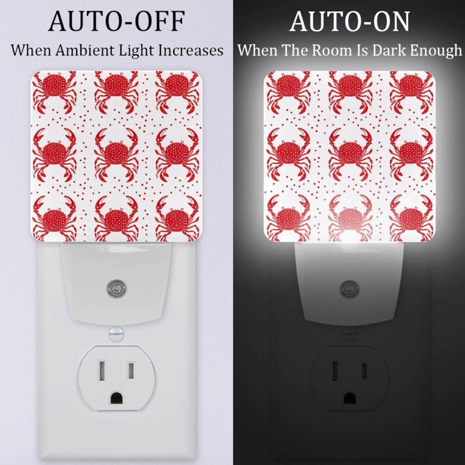 Crabs and Red Dot Pattern Plug in LED Night Light Auto Sensor Dusk to Dawn Decorative Night for Bedroom, Bathroom, Kitchen, Hallway, Stairs, Hallway, Baby's Room, Energy Saving