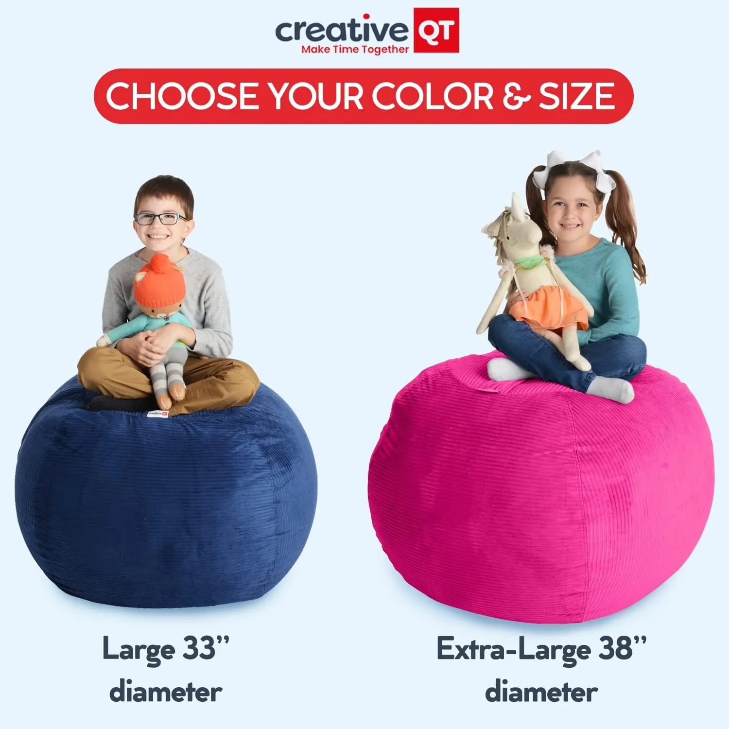 Creative QT Stuff ’n Sit Large 33’’ Bean Bag Storage Cover for Stuffed Animals & Toys, Giant Bean Bag Chair for Plush, Toddler & Kids Bedroom Organizer, Gray Floral - Stuffed Animal Storage Cover