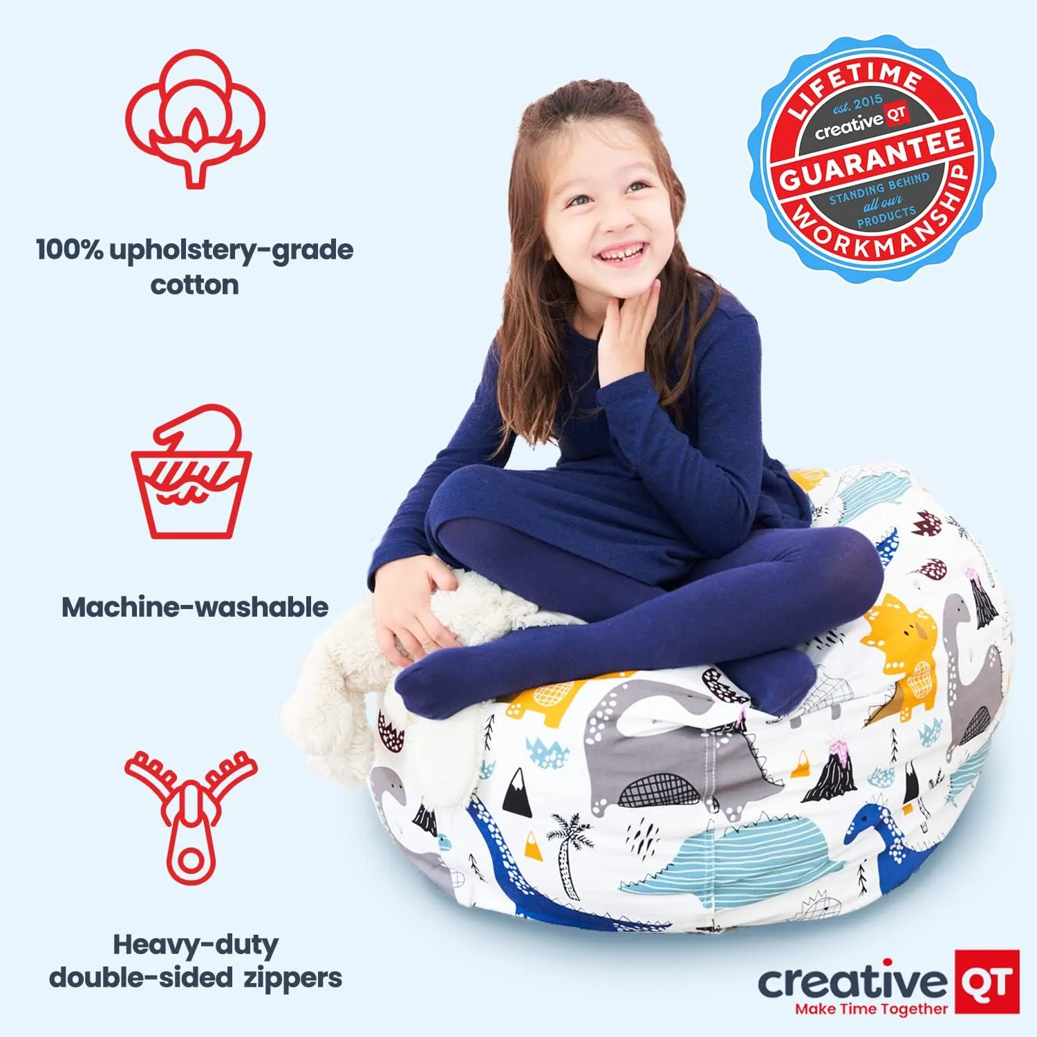 Creative QT Stuff ’n Sit Large 33’’ Bean Bag Storage Cover for Stuffed Animals & Toys, Giant Bean Bag Chair for Plush, Toddler & Kids Bedroom Organizer, Gray Floral - Stuffed Animal Storage Cover