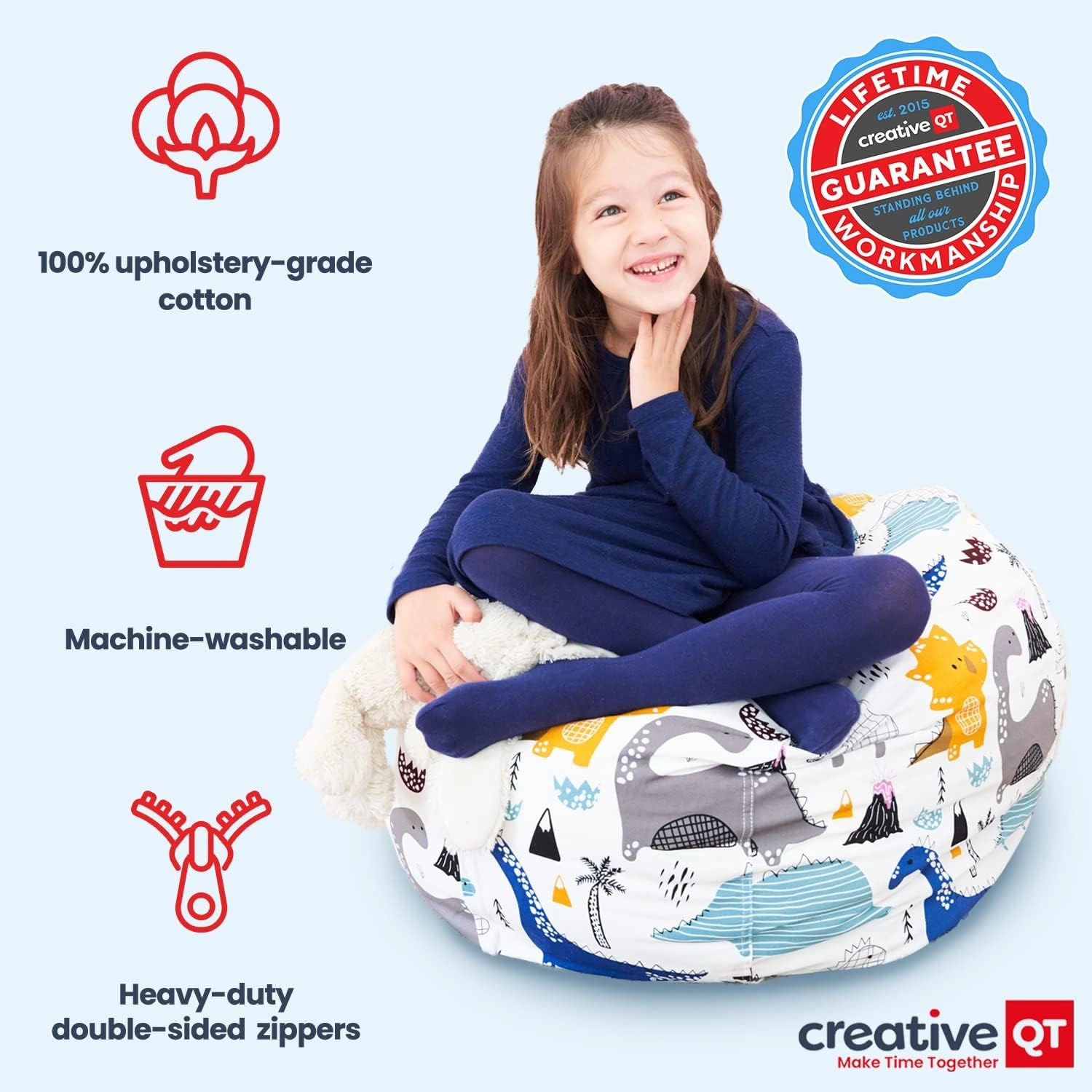 Creative QT Stuff ’n Sit Large 33’’ Bean Bag Storage Cover for Stuffed Animals & Toys, Giant Bean Bag Chair for Plush, Toddler & Kids Bedroom Organizer, Hot Pink Corduroy, Stuffed Animal Storage Cover