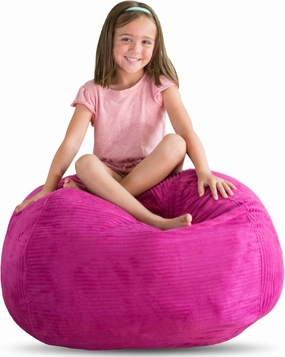Creative QT Stuff ’n Sit Large 33’’ Bean Bag Storage Cover for Stuffed Animals & Toys, Giant Bean Bag Chair for Plush, Toddler & Kids Bedroom Organizer, Hot Pink Corduroy, Stuffed Animal Storage Cover