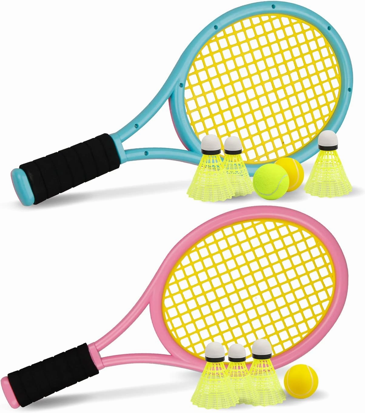 Crefotu Kid Tennis Racket Set for Toddler,Children,Sponge Handle, includes 6 Badminton, 1 Tennis Ball, Bag and 2 Balls - Increase Children's Sports,Improve Tennis Skills