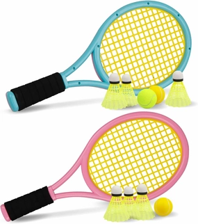 Crefotu Kid Tennis Racket Set for Toddler,Children,Sponge Handle, includes 6 Badminton, 1 Tennis Ball, Bag and 2 Balls - Increase Children's Sports,Improve Tennis Skills