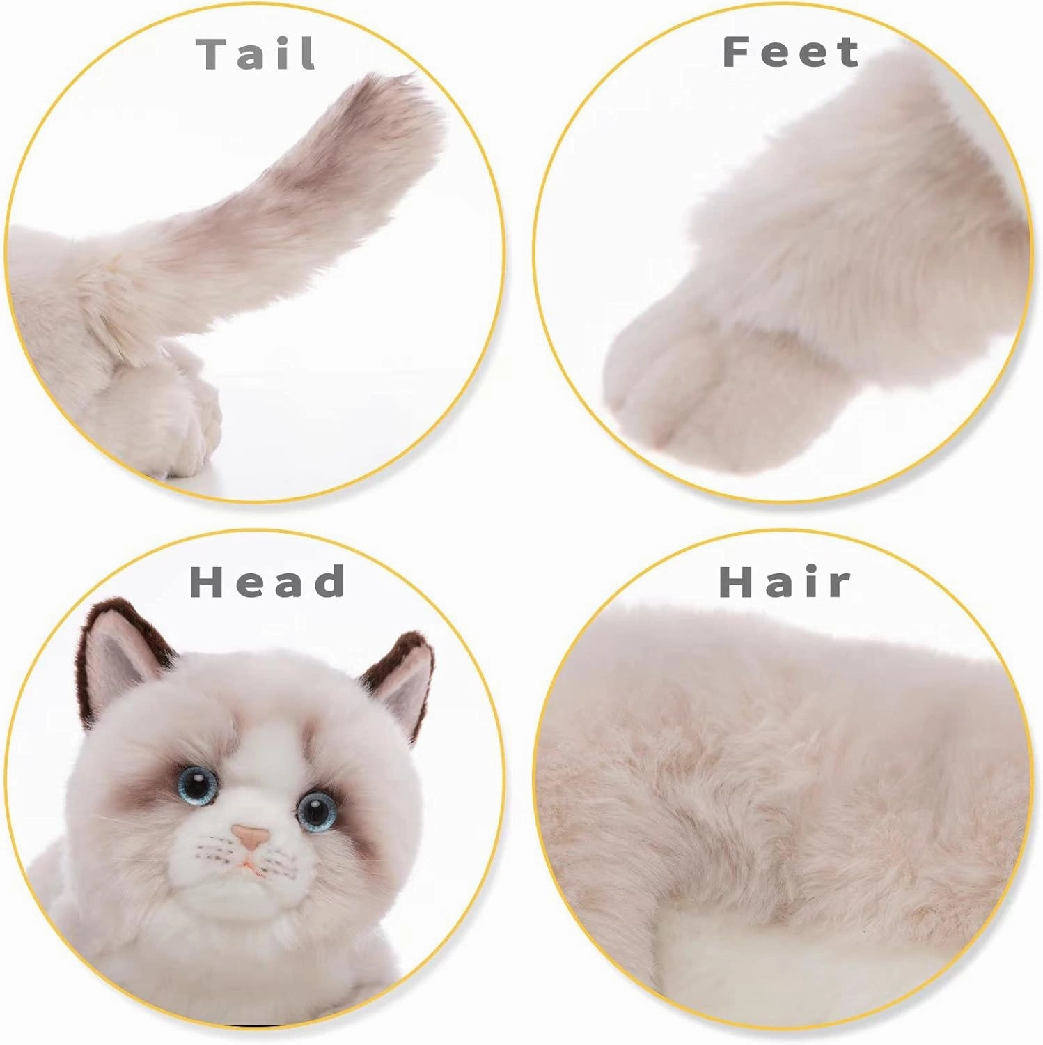 CU-MATE 20 Inch- Gray Ragdoll Cat Plush Stuffed Animal Toys -Realistic Ann Baker Cat Handmade Plush Toy Present Gift