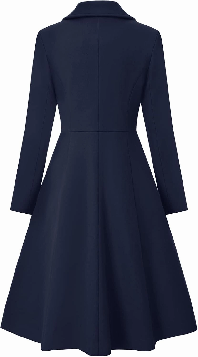 CURLBIUTY Women's Pea Coat Double Breasted A Line Long Trench Coat Winter Dress Coat with Pockets