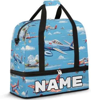 Cute Airplane Helicopter Print Custom Foldable Duffle Bag with Shoes Compartment Personalized Large Capacity Waterproof Travel Weekender Bag Overnight Bag for Sports Gym