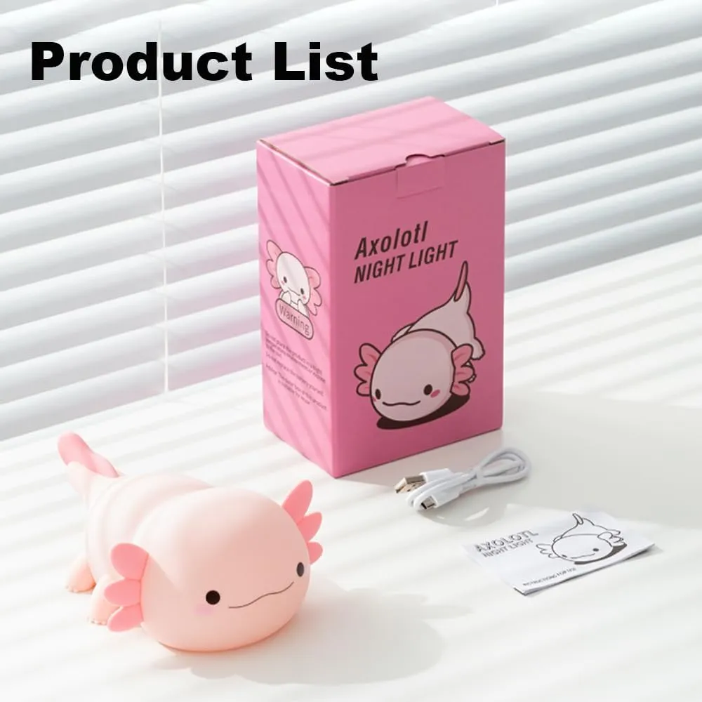 Cute Axolotl Night Light for Kids Bedroom, Animal Silicone Nursery Night Lamp Touch Control Nightlights USB Rechargeable Bedside Lamp for Baby Children Toddlers Girls Gift (Pink Axolotl)