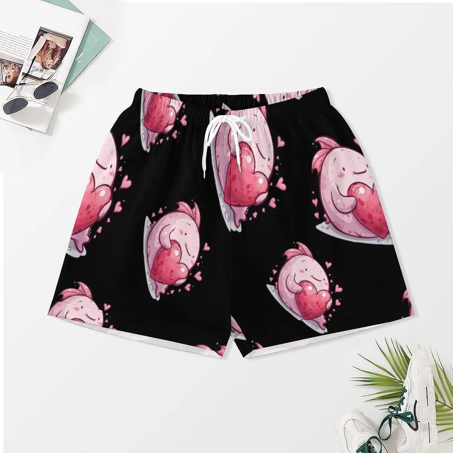 Cute Blobfish Hearts Women's Satin Pajama Set Short Sleeve Button Down Sleepwear Loungewear Pj Set
