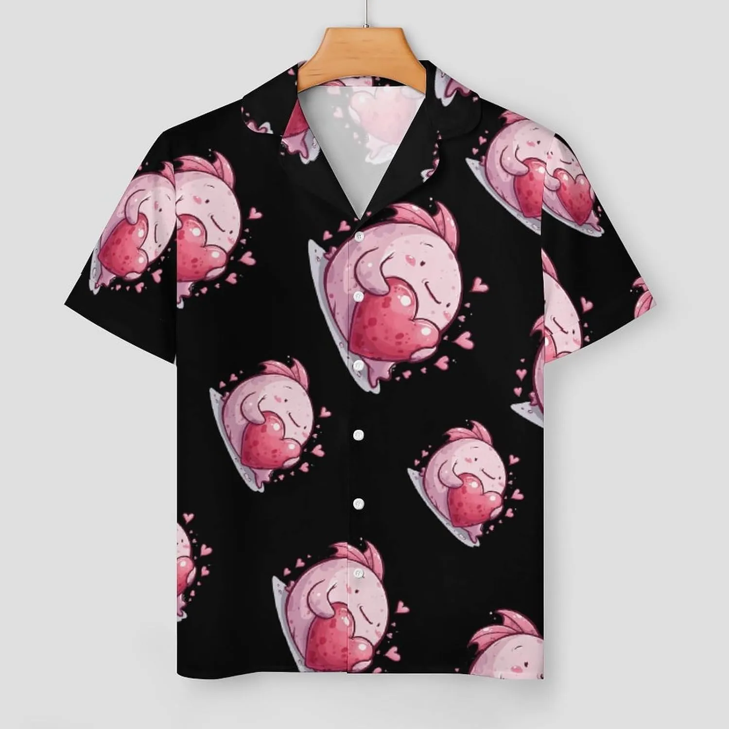 Cute Blobfish Hearts Women's Satin Pajama Set Short Sleeve Button Down Sleepwear Loungewear Pj Set