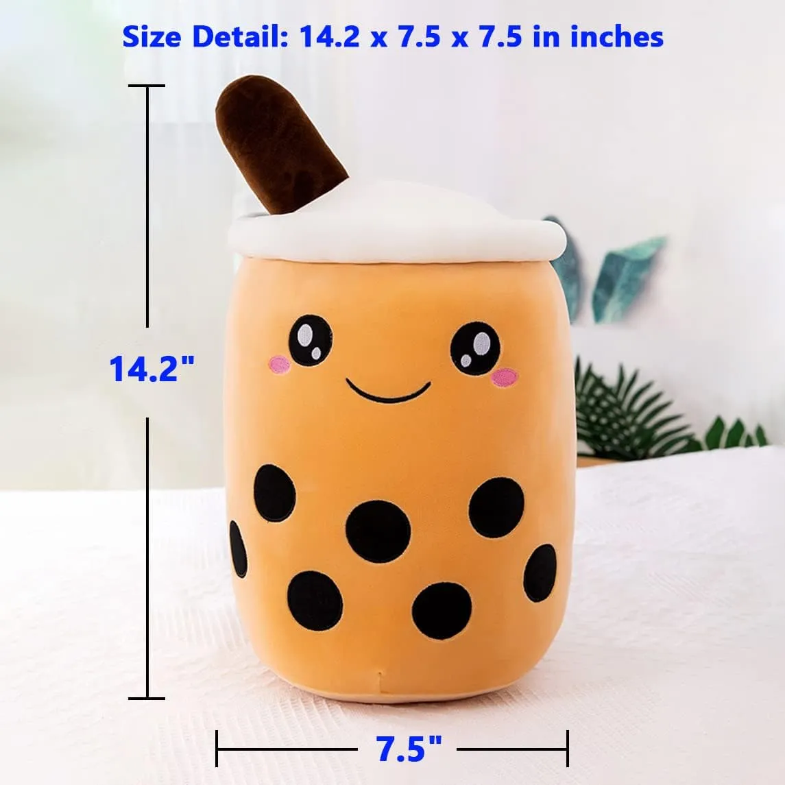Cute Boba Tea Plush Stuffed Animal 14 Inch Bubble Tea Kawaii Plushies Cartoon Soft Milk Tea Cup Cuddly Pillow Home Hugging Birthday Gift for Children Kids Boys Girl Room Decor Bedtime, 14Inches