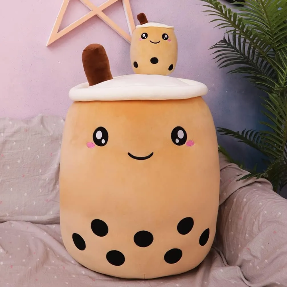 Cute Boba Tea Plush Stuffed Animal 14 Inch Bubble Tea Kawaii Plushies Cartoon Soft Milk Tea Cup Cuddly Pillow Home Hugging Birthday Gift for Children Kids Boys Girl Room Decor Bedtime, 14Inches