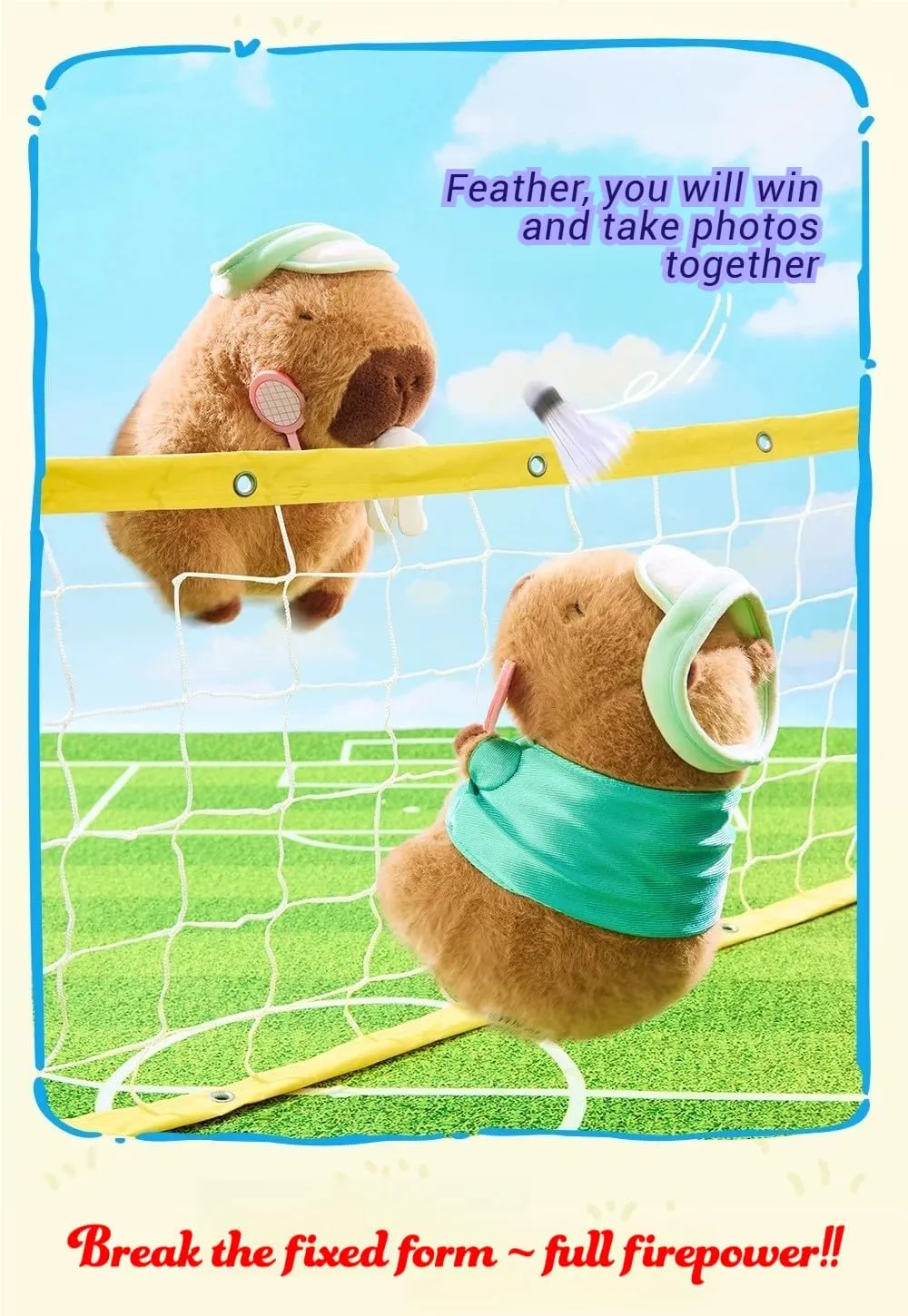 Cute Capybara Plush Toy Badminton Pull Line Soft Plush Toy Cute Kids Gift Brown 9 Inch