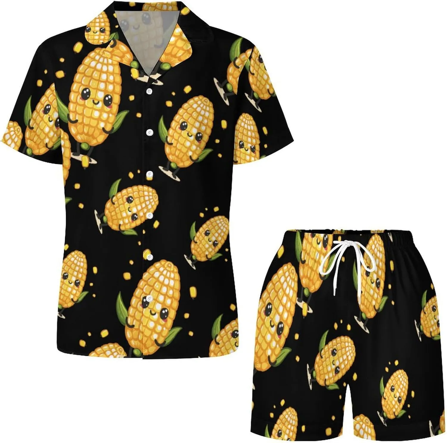 Cute Corn Women's Satin Pajama Set Short Sleeve Button Down Sleepwear Loungewear Pj Set