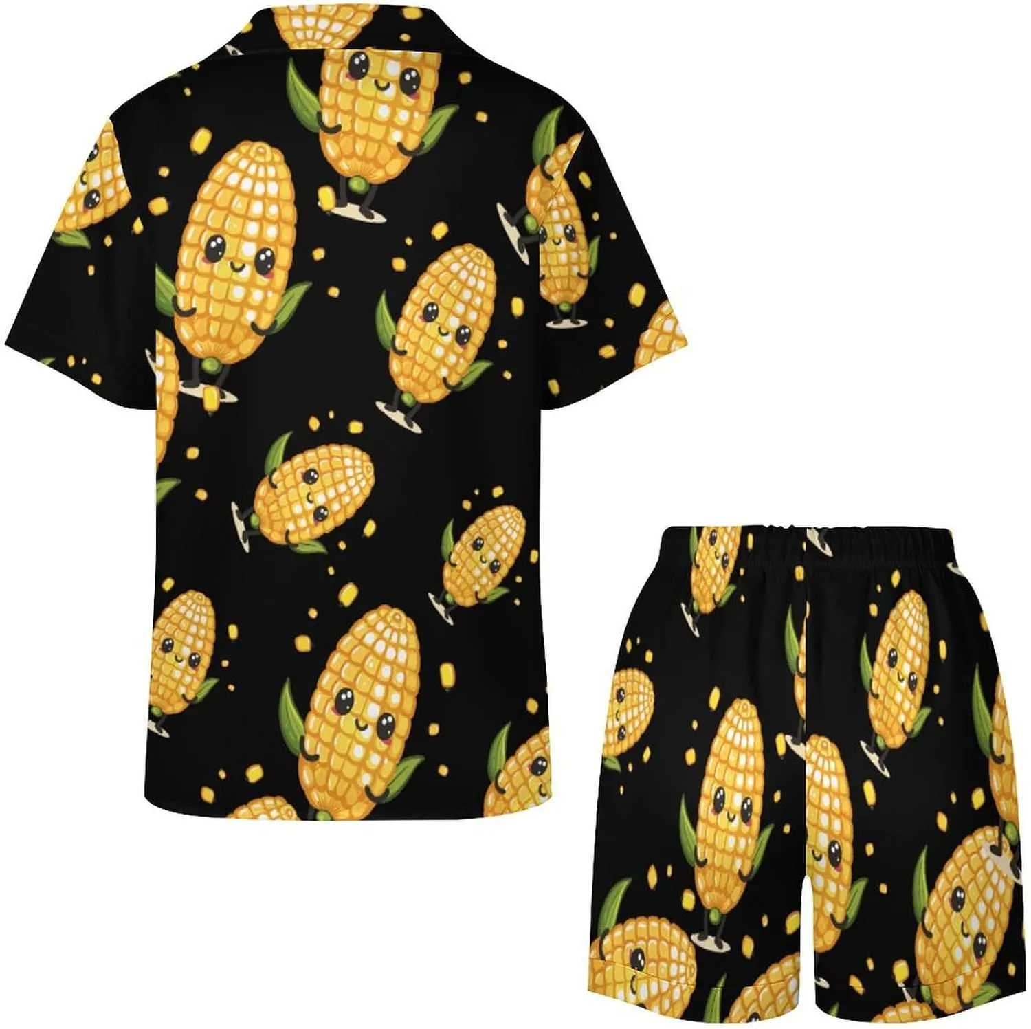 Cute Corn Women's Satin Pajama Set Short Sleeve Button Down Sleepwear Loungewear Pj Set