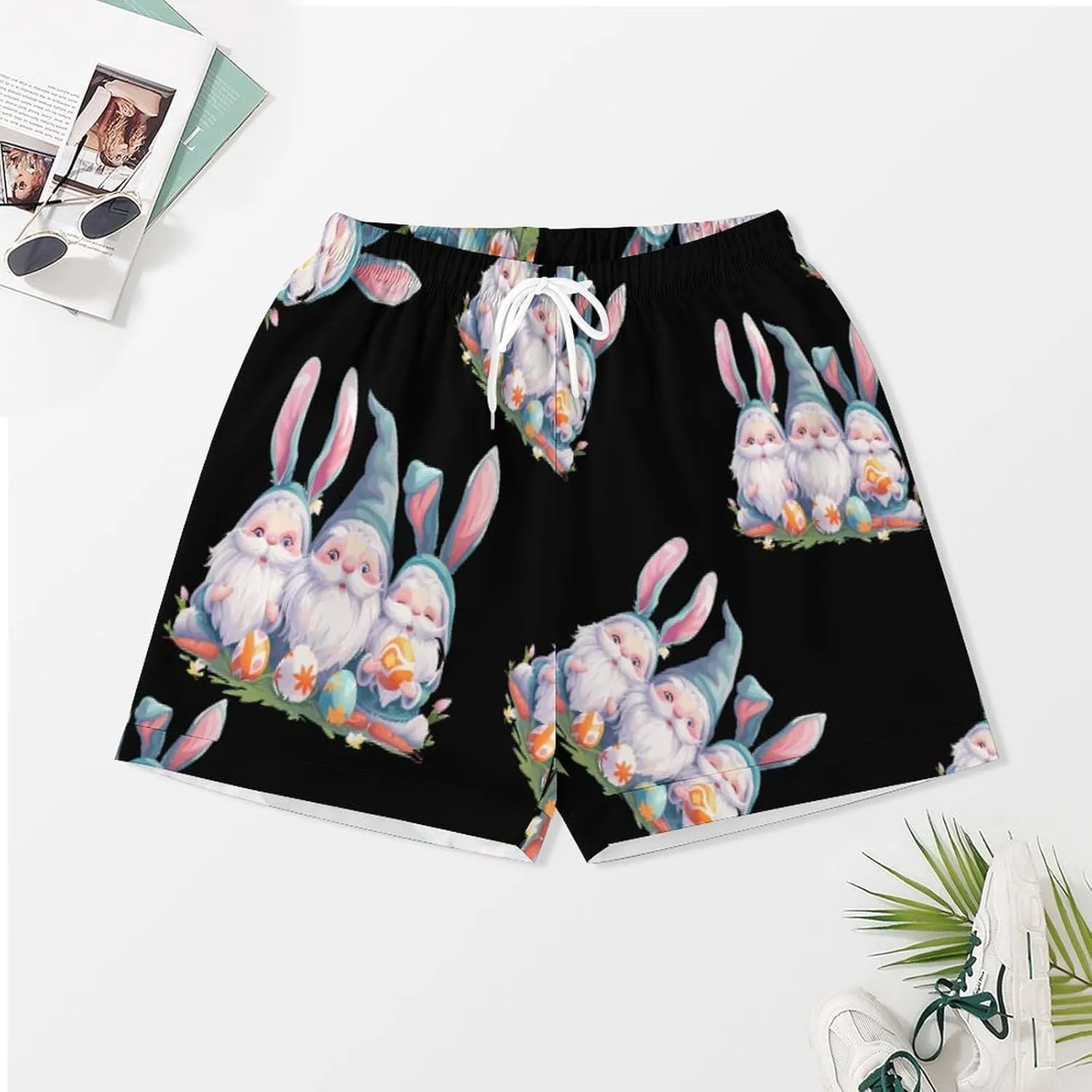 Cute Gnome Easter Women's Satin Pajama Set Short Sleeve Button Down Sleepwear Loungewear Pj Set