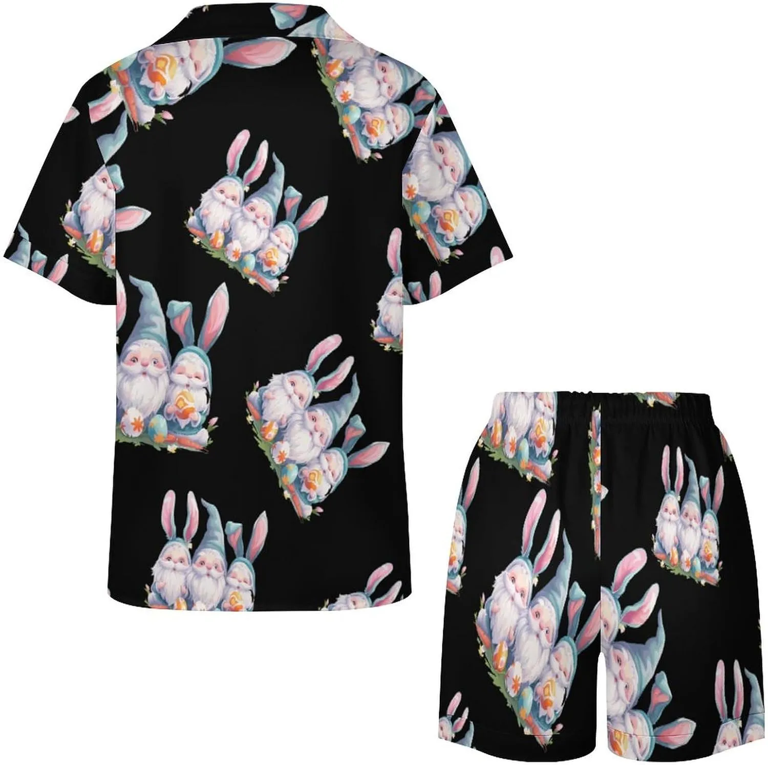 Cute Gnome Easter Women's Satin Pajama Set Short Sleeve Button Down Sleepwear Loungewear Pj Set