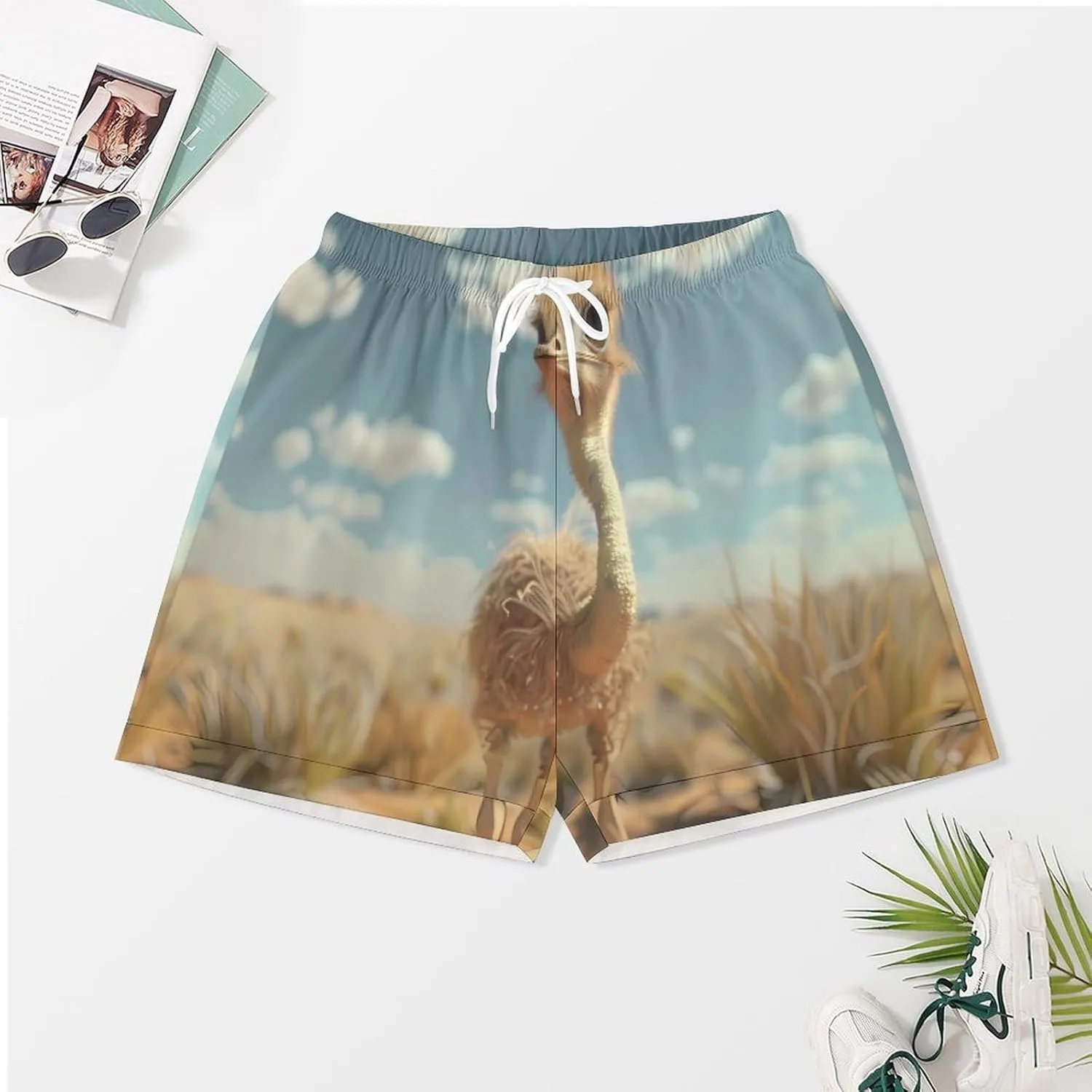 Cute Ostrich Women's Satin Pajama Set Short Sleeve Button Down Sleepwear Loungewear Pj Set
