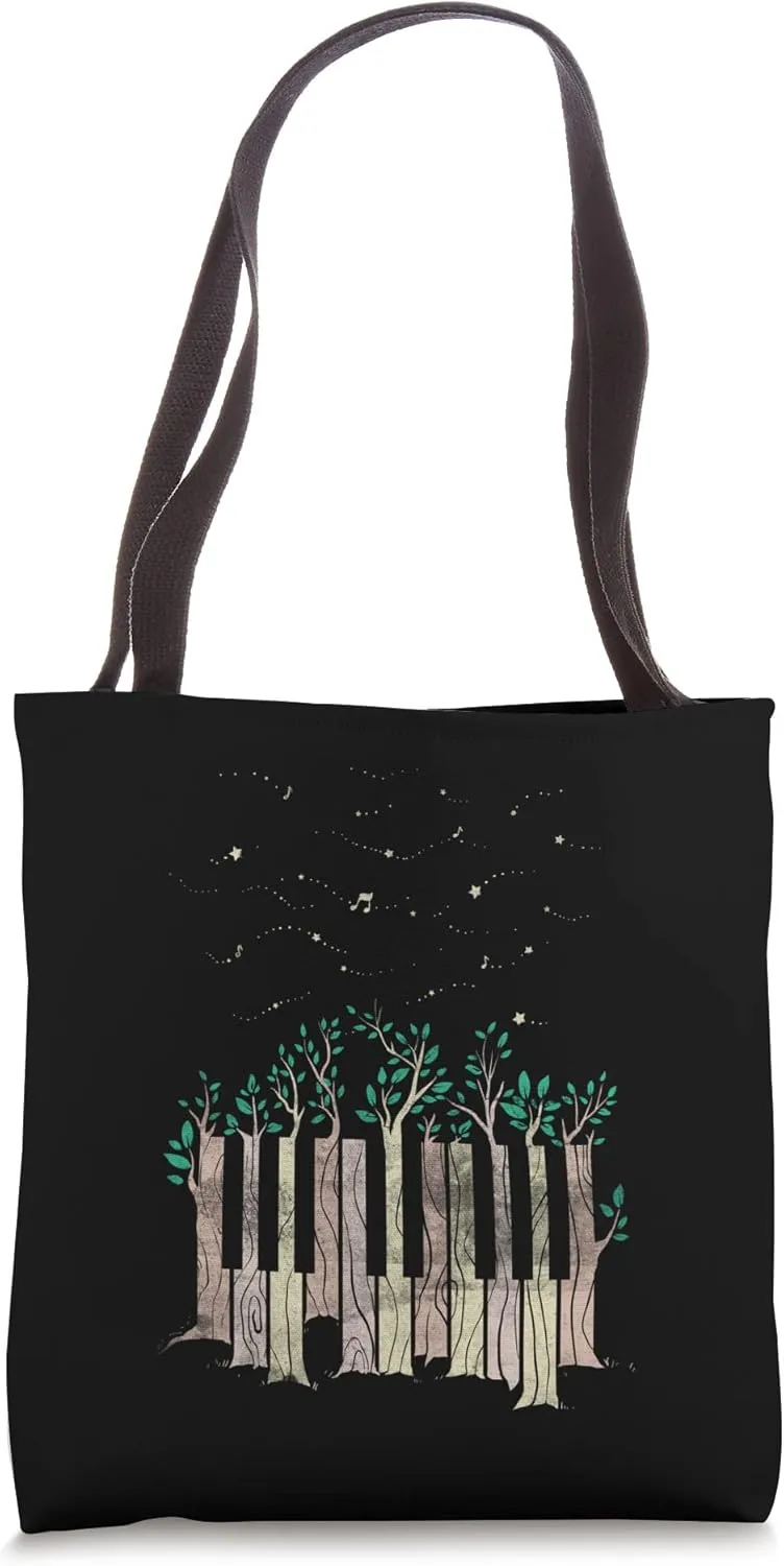 Cute Piano Trees Night Graphic Cool Pianists Keyboard Player Tote Bag
