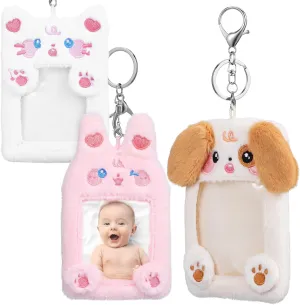 Cute Plush Keychain Set 3pcs Card Sleeve Holder Protector Id Card Cover Photo Accessory