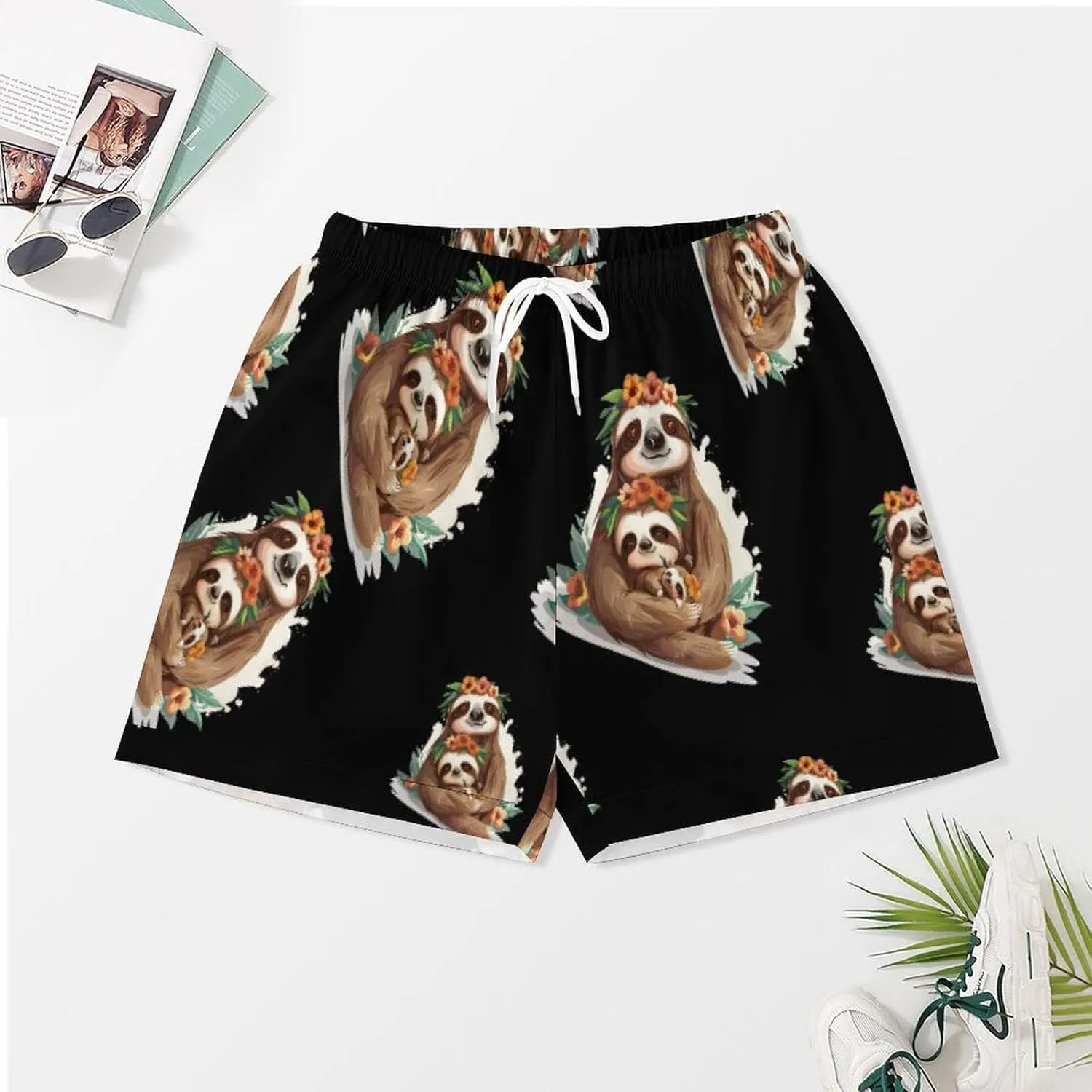Cute Sloths Print Women's Satin Pajama Set Short Sleeve Button Down Sleepwear Loungewear Pj Set