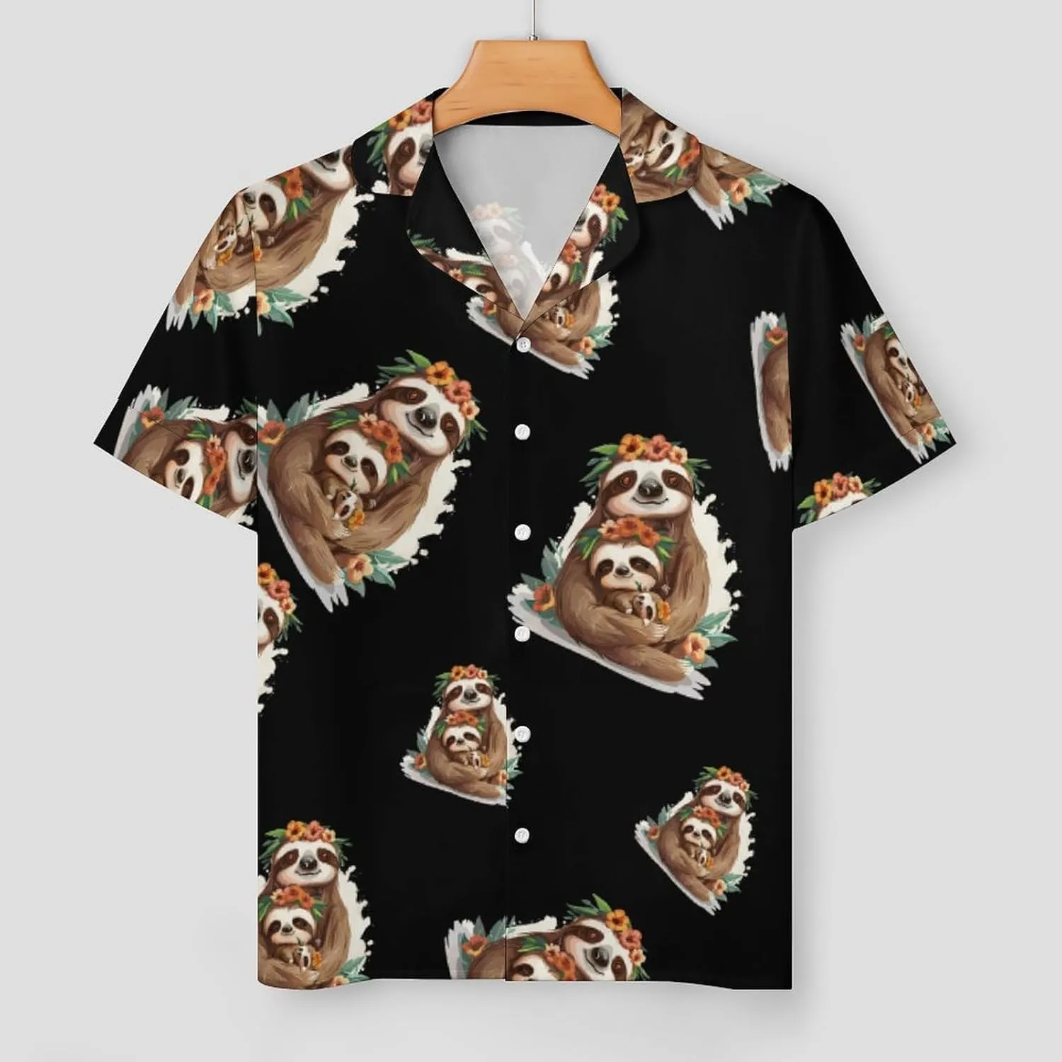 Cute Sloths Print Women's Satin Pajama Set Short Sleeve Button Down Sleepwear Loungewear Pj Set