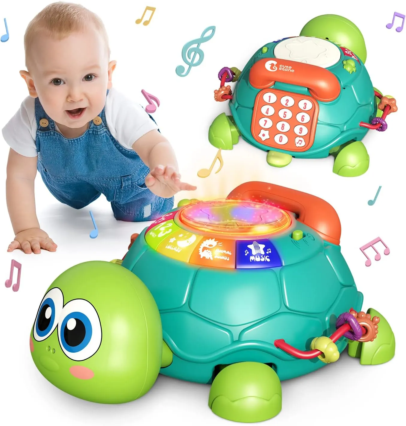 CUTE STONE Baby Toys 6 to 12 Months, Musical Turtle Crawling Baby Toys for 12-18 Months, Early Learning Educational Toy with Light & Sound,Toy for Infant Toddler Boy Girl 7 8 9 10 11 12 Month