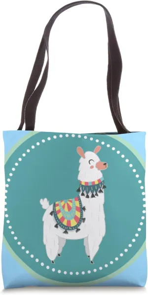 Cute White Llama on a Blue Background Tote Bag
