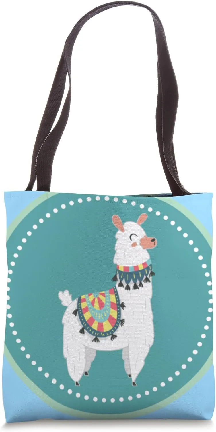Cute White Llama on a Blue Background Tote Bag
