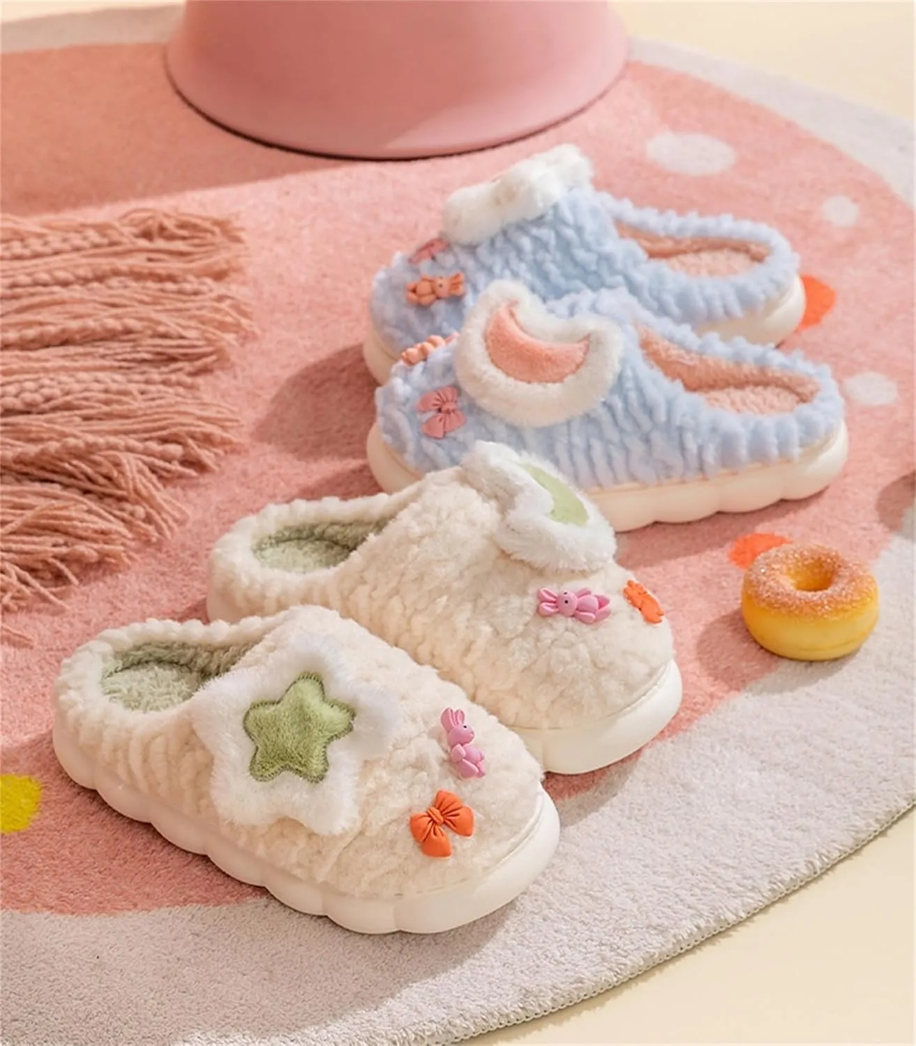 Cute Women's Star Plush Slippers - Warm Indoor & Outdoor Slippers