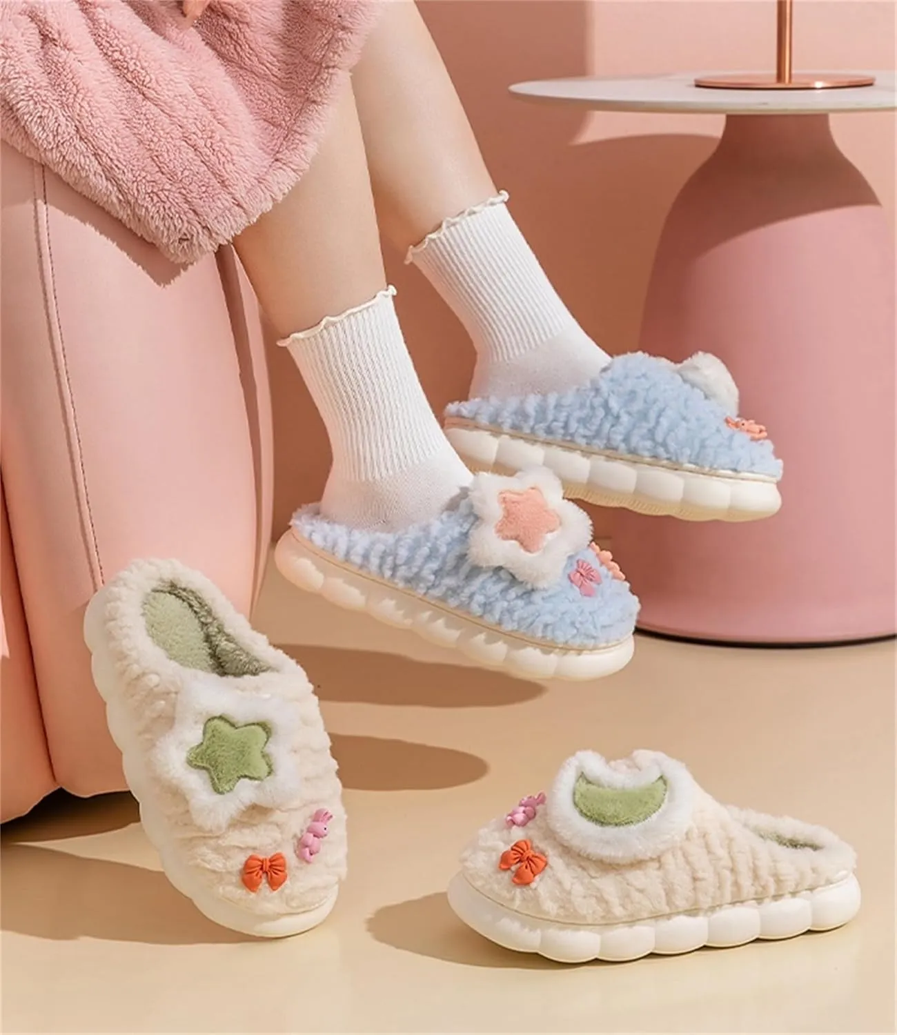 Cute Women's Star Plush Slippers - Warm Indoor & Outdoor Slippers