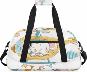 Cute Elephant Gym Duffel Bag for Men Women Cartoon Helicopter Sports Tote Bag with Adjustable Shoulder Strap for Dance Gymnastics Traveling Outdoor Camping Overnight Stay