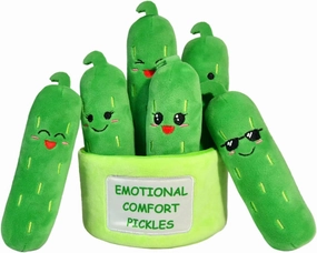 Cute Emotional Support Pickle Plush Toys, 6 Positive Pickles Set in 1 Soft Plush Container, Funny Stuffed Pickles Ornaments Gift for Women & Men, Girls, Friends & Coworkers