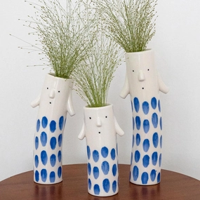 Cute Family Face Vases Set of 3 - Unique Ceramic Bud Vases for Small Flower - Fun Modern Aesthetic Decor for Home - Pretty Decorative Flower Holder for Women and Kids for Spring