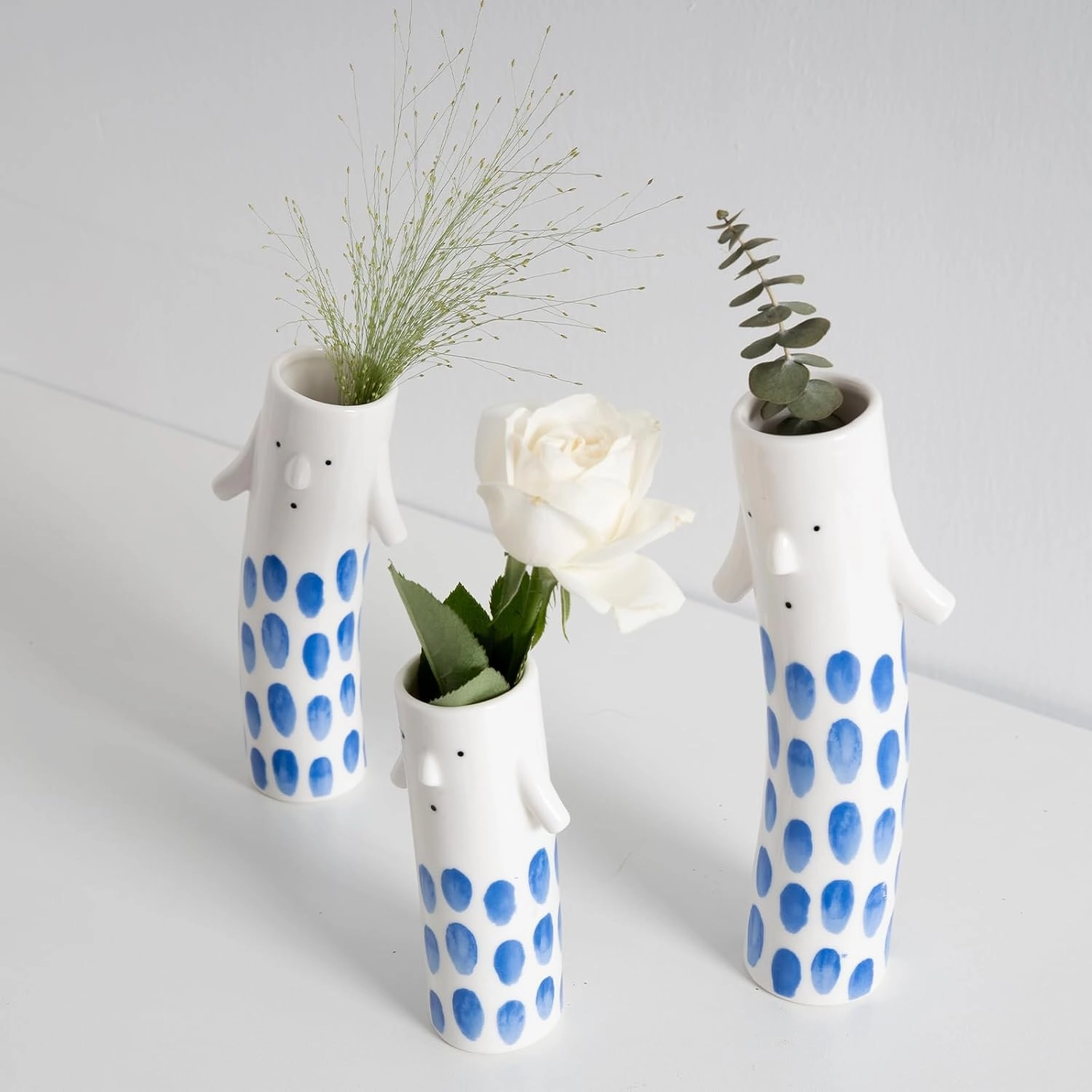 Cute Family Face Vases Set of 3 - Unique Ceramic Bud Vases for Small Flower - Fun Modern Aesthetic Decor for Home - Pretty Decorative Flower Holder for Women and Kids for Spring