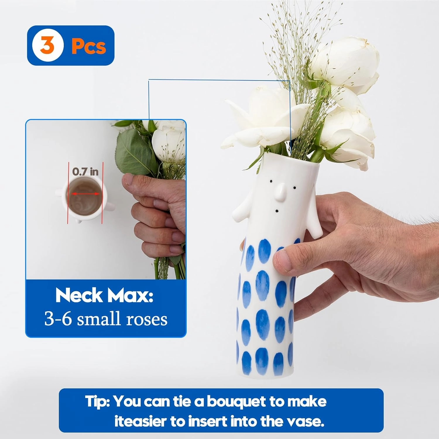 Cute Family Face Vases Set of 3 - Unique Ceramic Bud Vases for Small Flower - Fun Modern Aesthetic Decor for Home - Pretty Decorative Flower Holder for Women and Kids for Spring