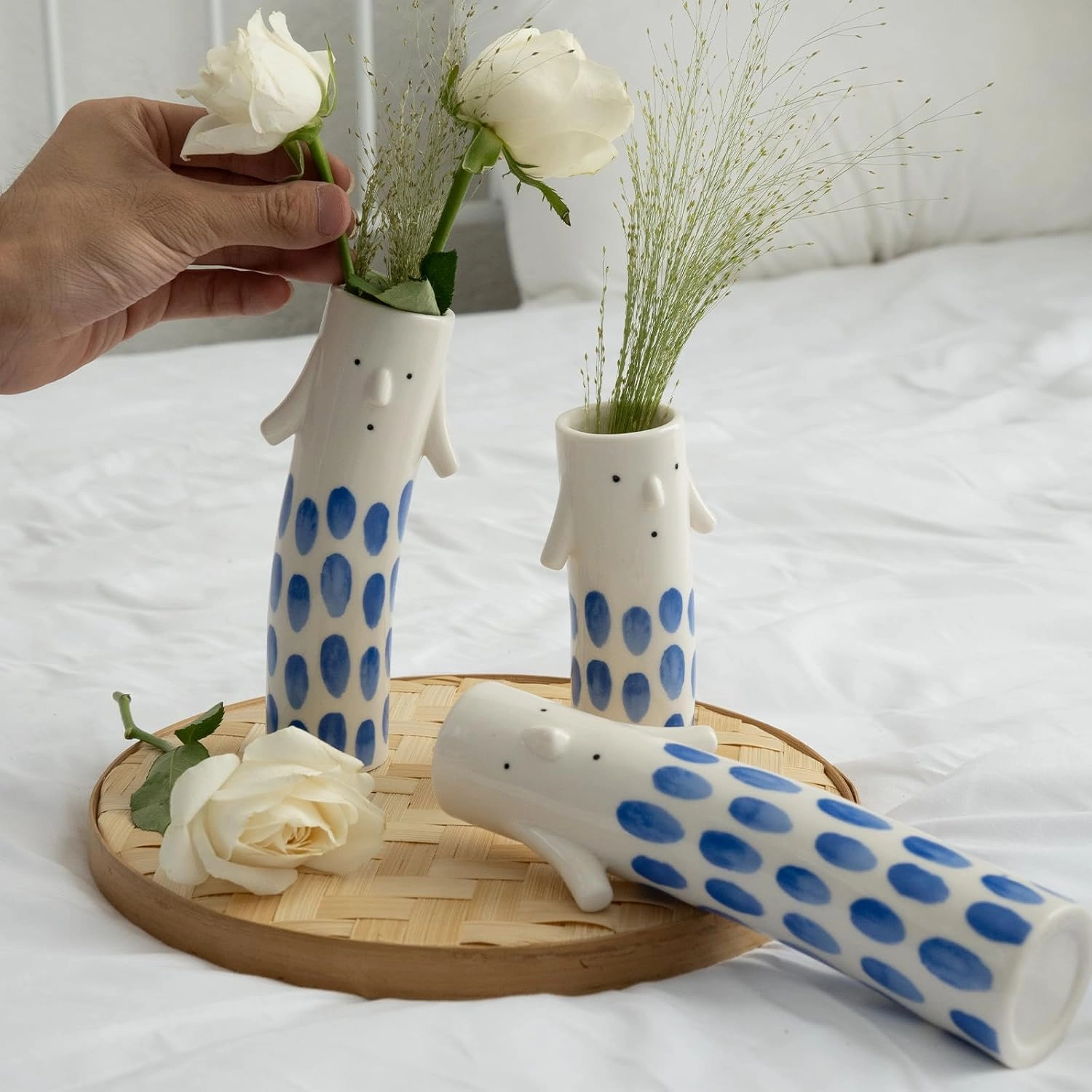 Cute Family Face Vases Set of 3 - Unique Ceramic Bud Vases for Small Flower - Fun Modern Aesthetic Decor for Home - Pretty Decorative Flower Holder for Women and Kids for Spring