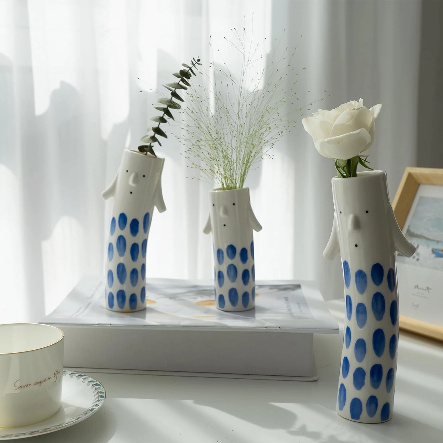 Cute Family Face Vases Set of 3 - Unique Ceramic Bud Vases for Small Flower - Fun Modern Aesthetic Decor for Home - Pretty Decorative Flower Holder for Women and Kids for Spring