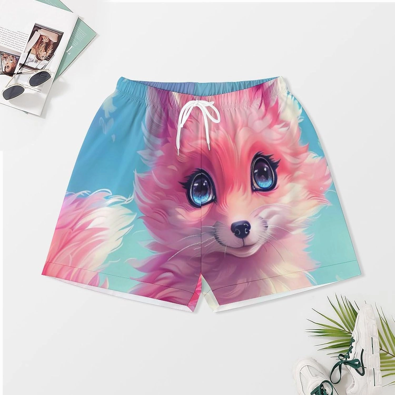 Cute Fox Women's Satin Pajama Set Short Sleeve Button Down Sleepwear Loungewear Pj Set