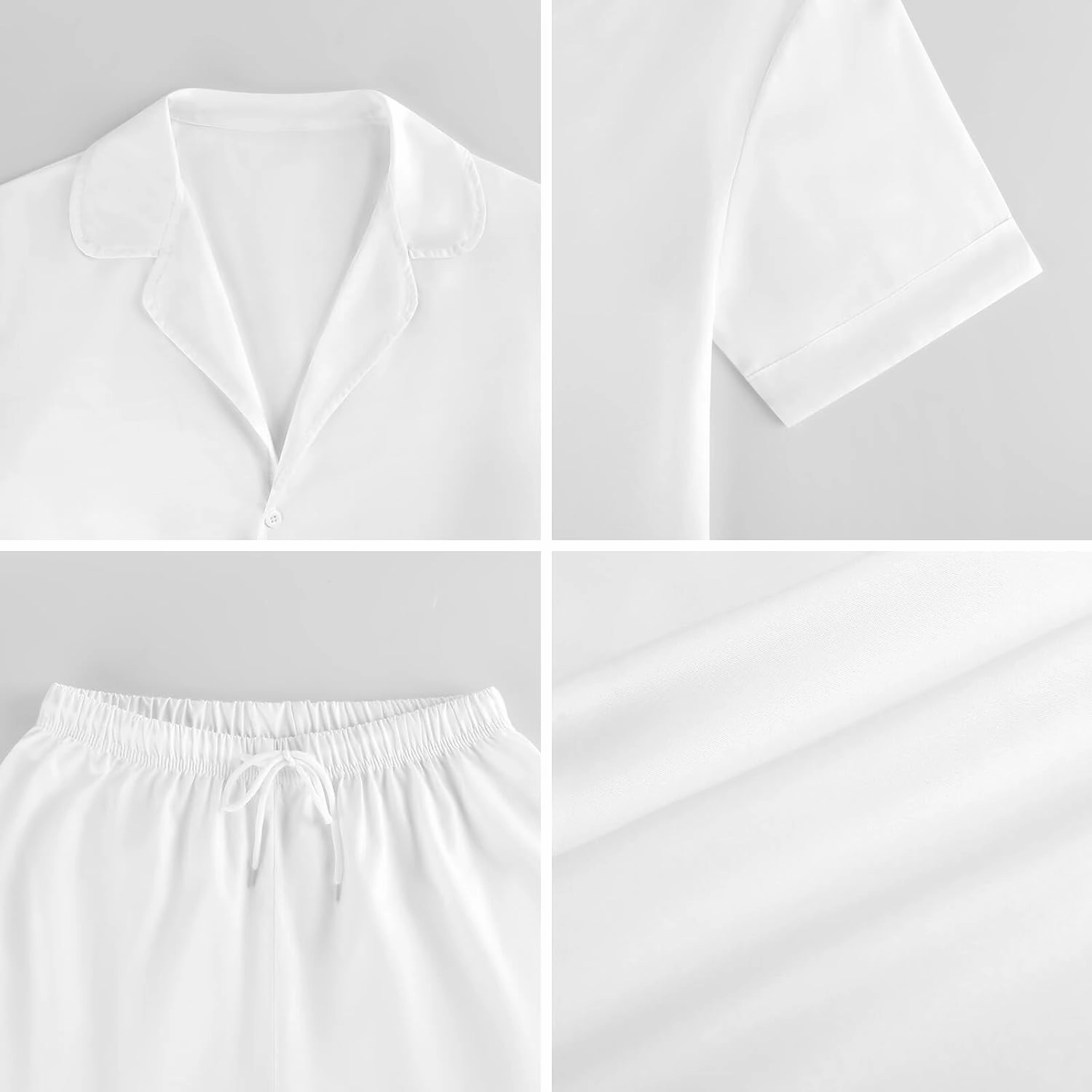 Cute Fox Women's Satin Pajama Set Short Sleeve Button Down Sleepwear Loungewear Pj Set