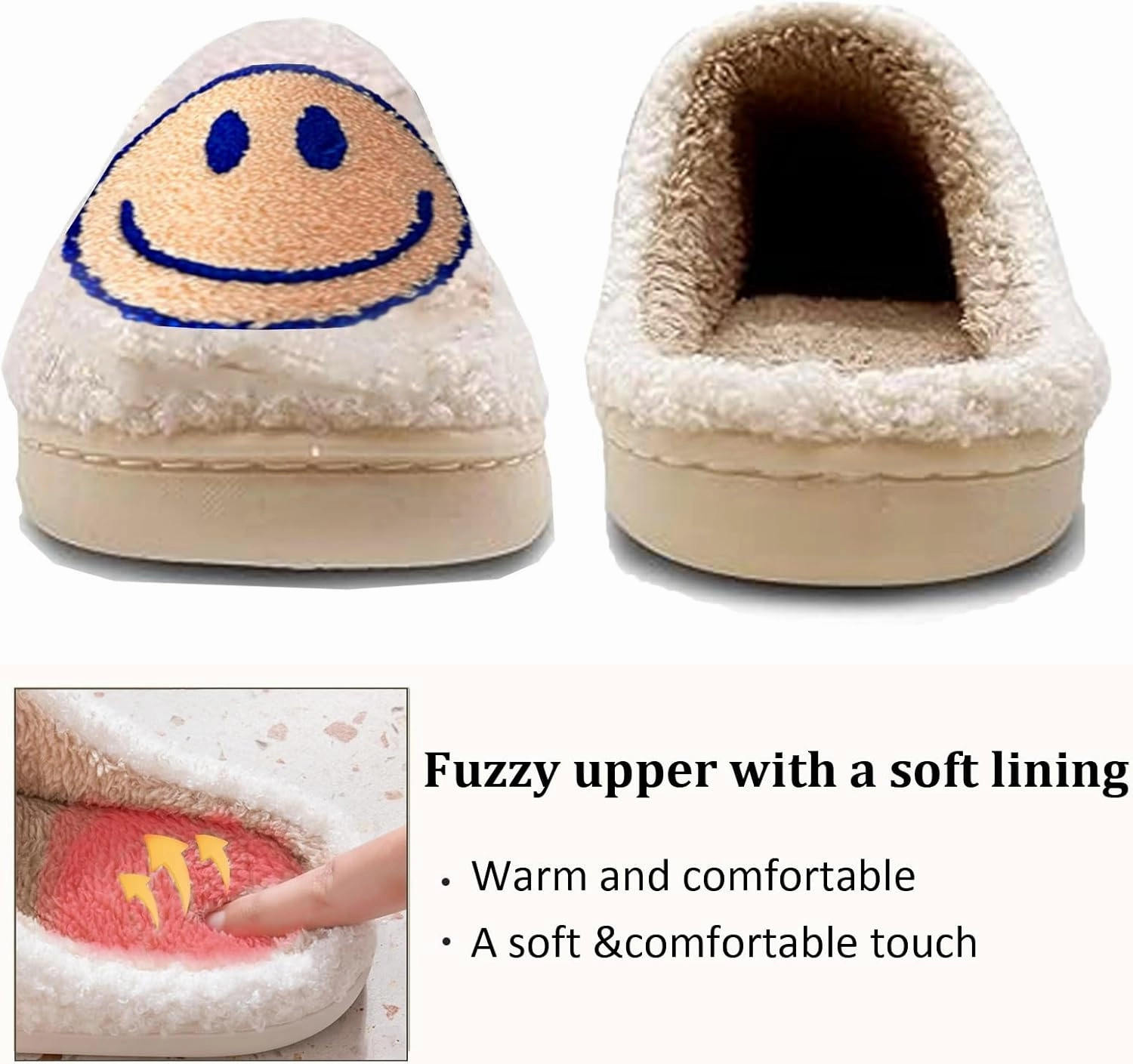 Cute House Slippers for Women & Men - Memory Foam Retro Happy Face Shoes - Cozy Indoor/Outdoor Fuzzy Plush Slip-On Comfy Trendy