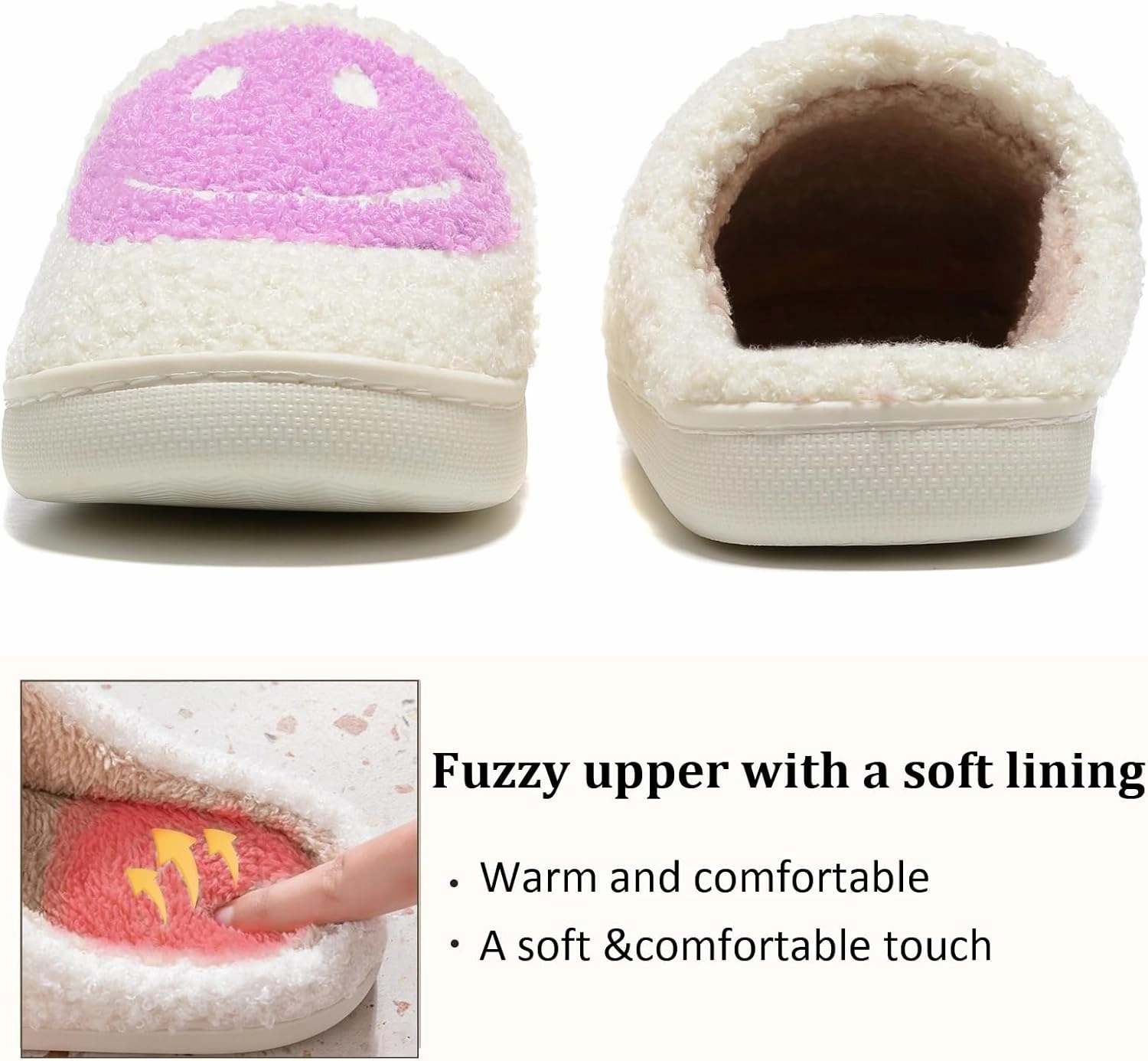 Cute House Slippers for Women & Men - Memory Foam Retro Happy Face Shoes - Cozy Indoor/Outdoor Fuzzy Plush Slip-On Comfy Trendy