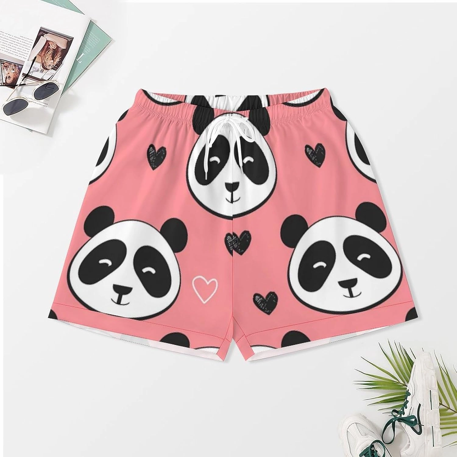 Cute Panda Women's Satin Pajama Set Short Sleeve Button Down Sleepwear Loungewear Pj Set