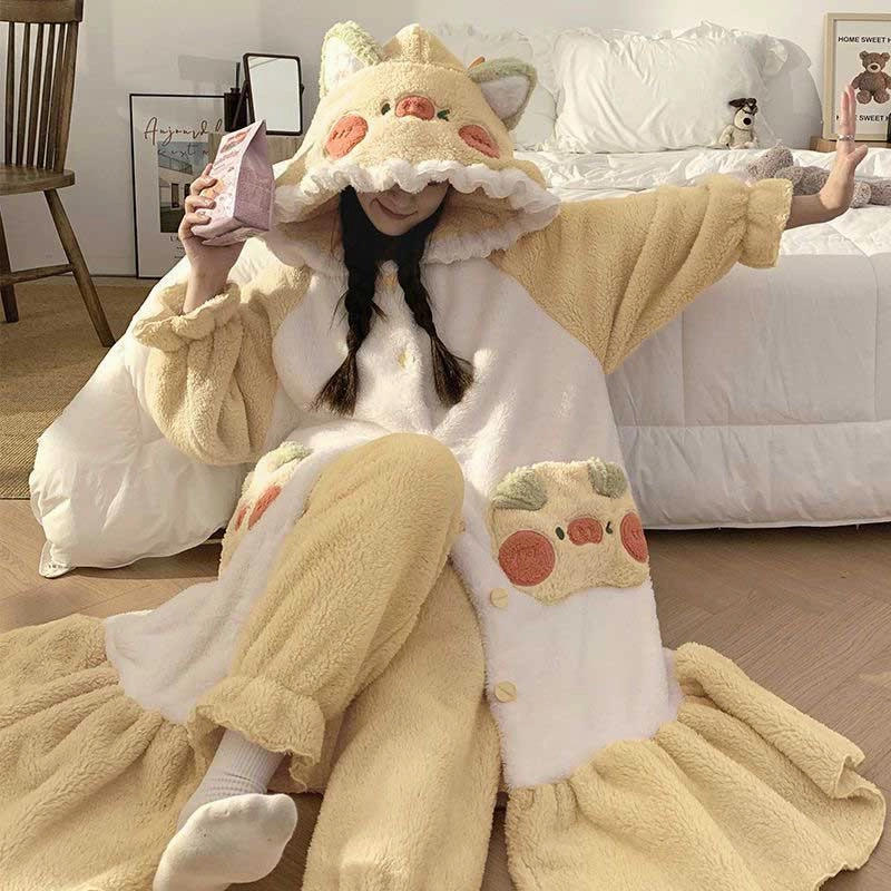 Cute Pig Hoodie Pajamas Plush