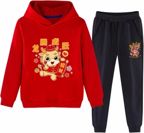 Cute Teen Girls Outfits Children's red Festive New Year Clothing for Boys and Girls in The Year of The Dragon Casual