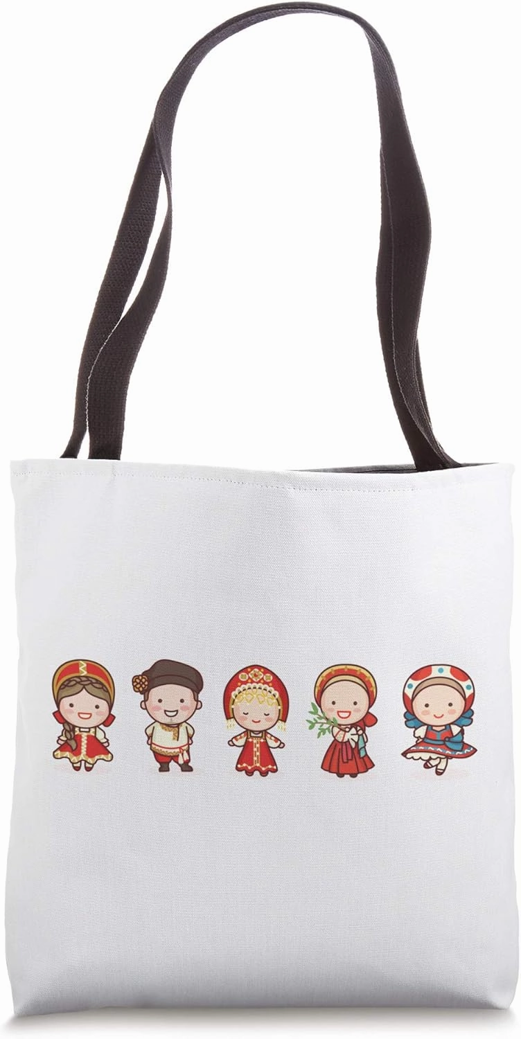 Cute Traditional Russian Characters In Russian Clothing Tote Bag