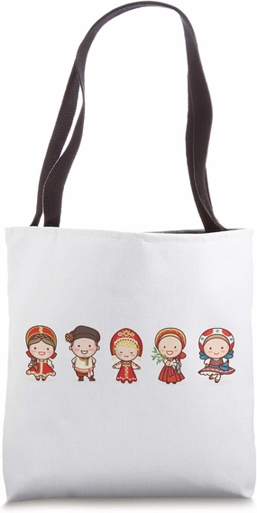 Cute Traditional Russian Characters In Russian Clothing Tote Bag