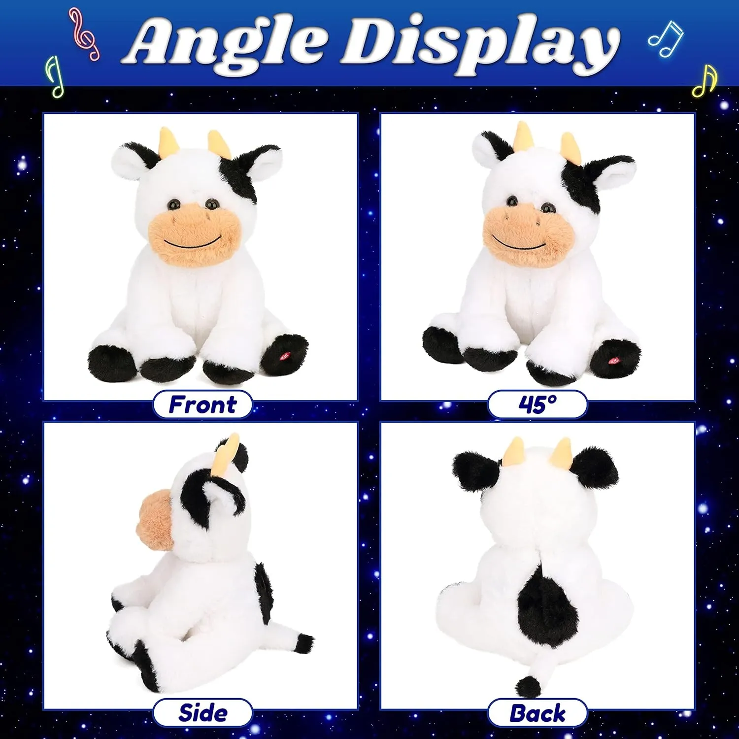 Cuteoy Musical Plush Cow Stuffed Animal Soft Glowing LED Light-up Nightlight Toys Singing Lullabies Birthday Christmas Plushies Gifts for Kids Boys Girls,10"