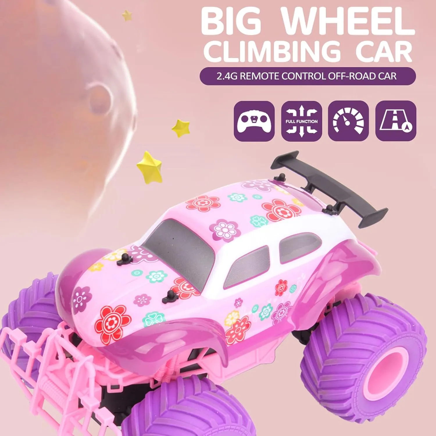 D860 RC Cars, Pink Remote Control Car for Girls, 2.4GHz Off-Road RC Truck, RC Climbing Car with 2 Batteries, Electric Toy Vehicle Birthday for Kids